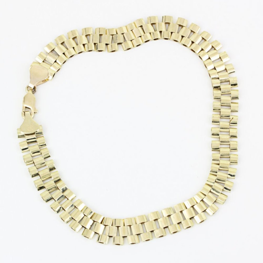 10k Yellow Gold Large Watchband Style Bracelet 13"